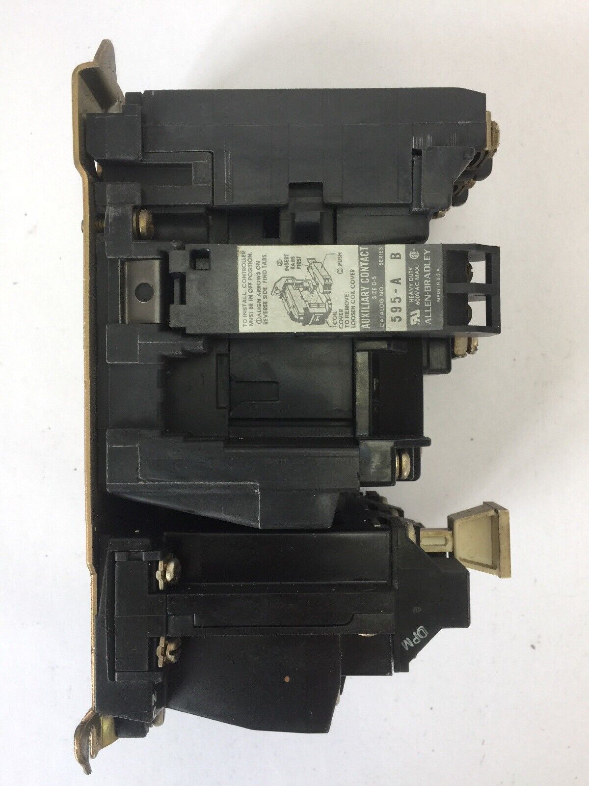 ALLEN BRADLEY 509-B0D SIZE 1 STARTER 600VAC 27AMP 10HP W40 HEATERS 120V COIL