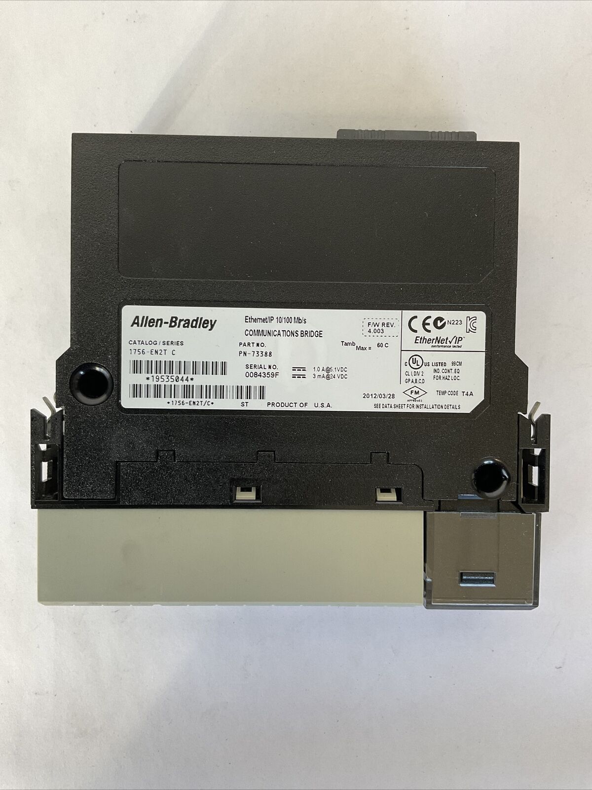 ALLEN BRADLEY 1756-EN2T SER C F/W REV 4.003 ETHERNET/IP 10/100 Mb/s COMMUNICATIO