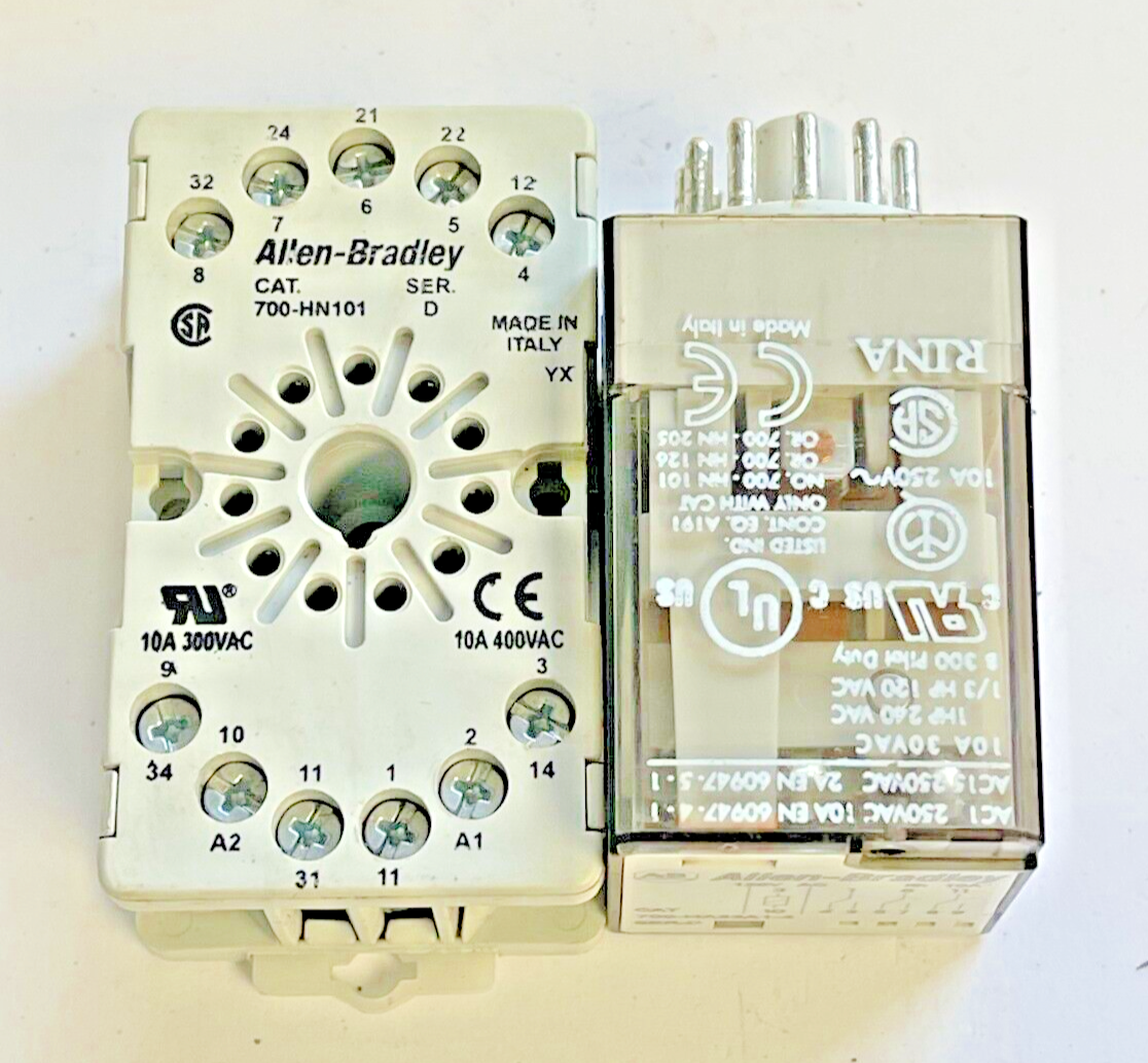 ALLEN BRADLEY - 700-HA33A1-4 SER. D RELAY & 700-HN101 SER. D SOCKET BASE
