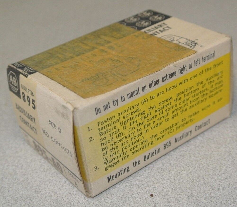 ALLEN-BRADLEY 895-A0 AUXILIARY CONTACT / SIZE 0 / N.O. CONTACTS / NEW SURPLUS