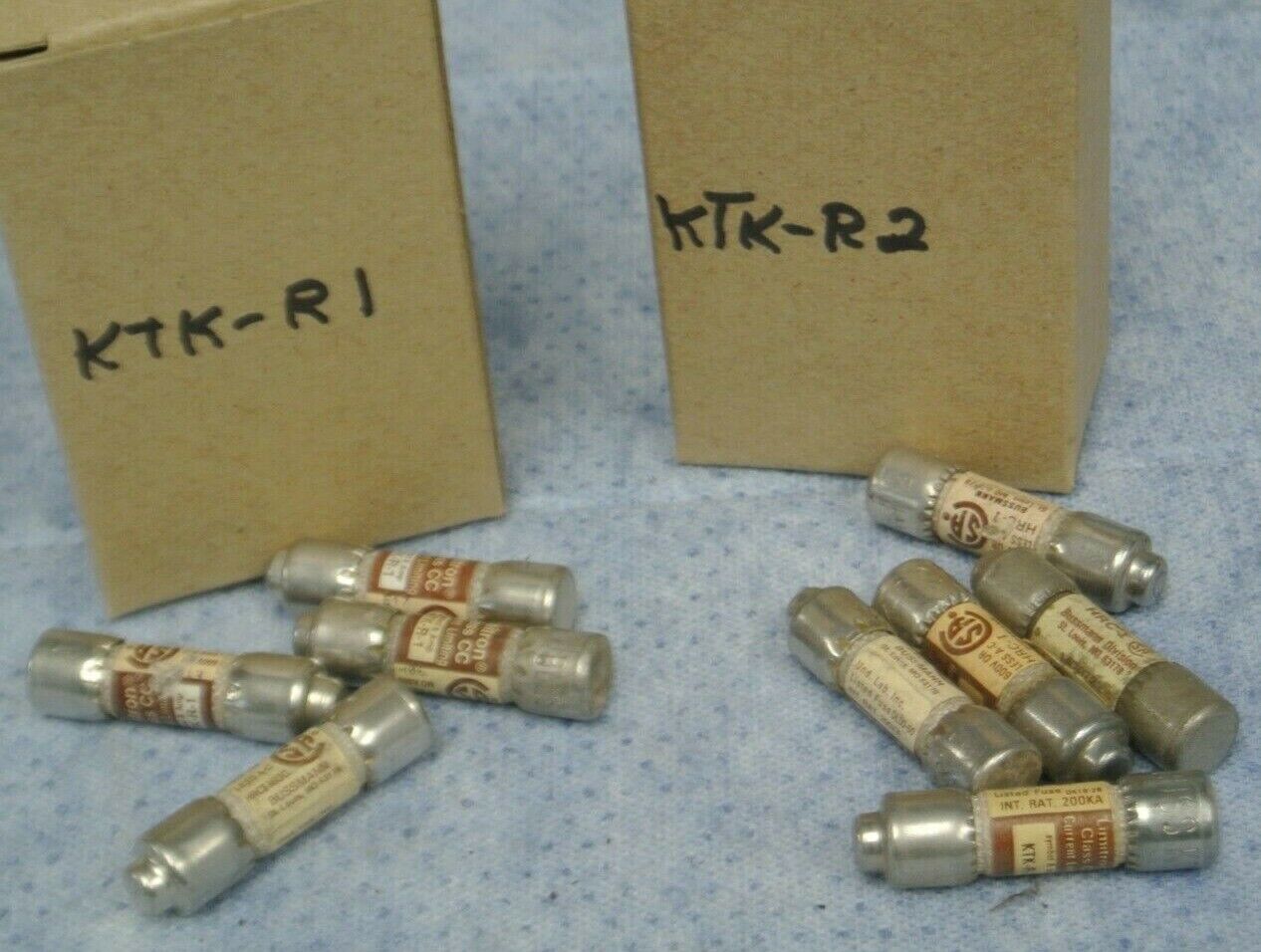 LOT of 9 / BUSSMANN KTK-R-1 (4 pcs) & KTK-R-2 (5 pcs) CLASS CC FUSES / 600V
