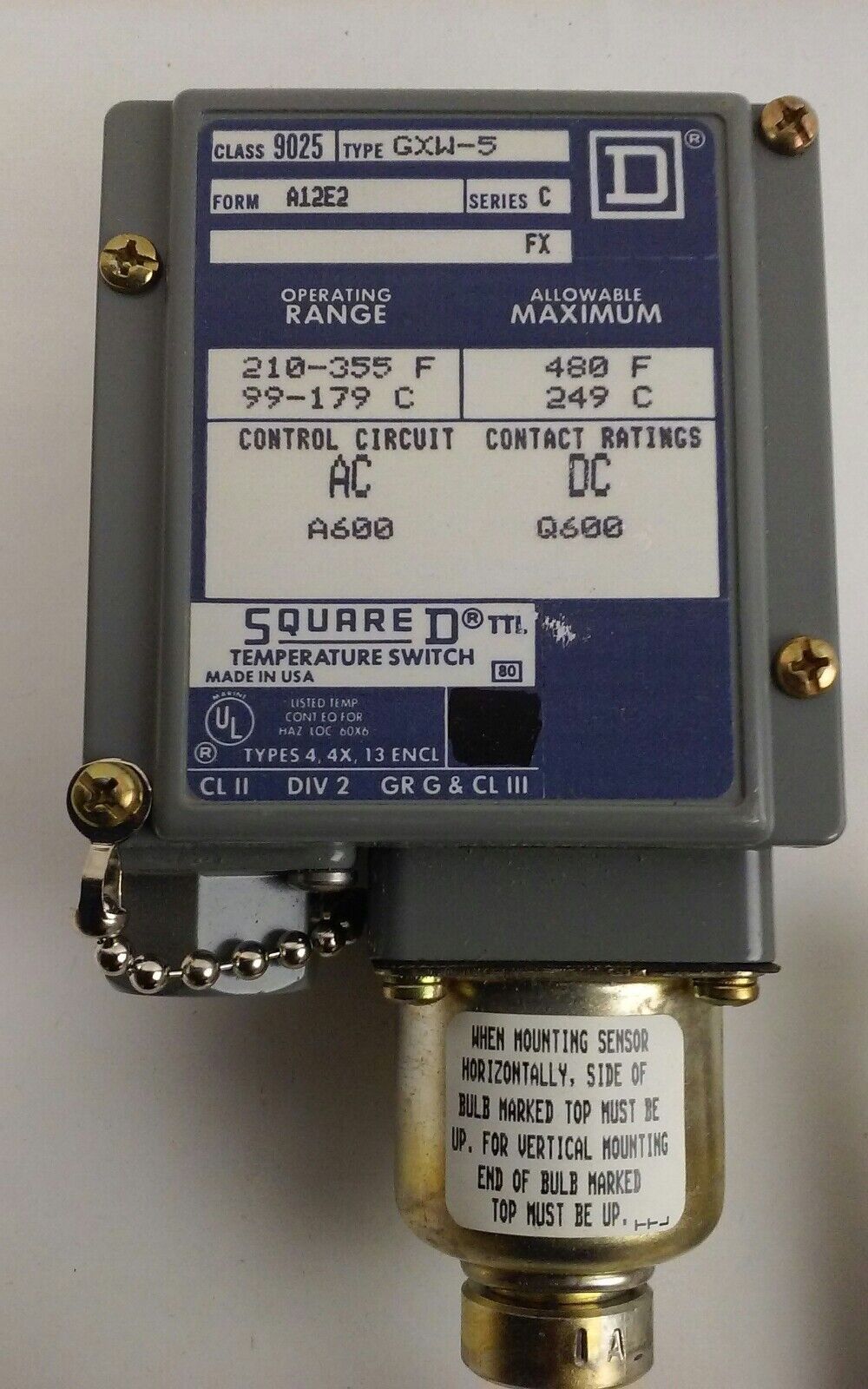 Square D 9025-GXW-5 Series C Temperature Switch (9025GXW5A12E2) (NEW IN BOX)