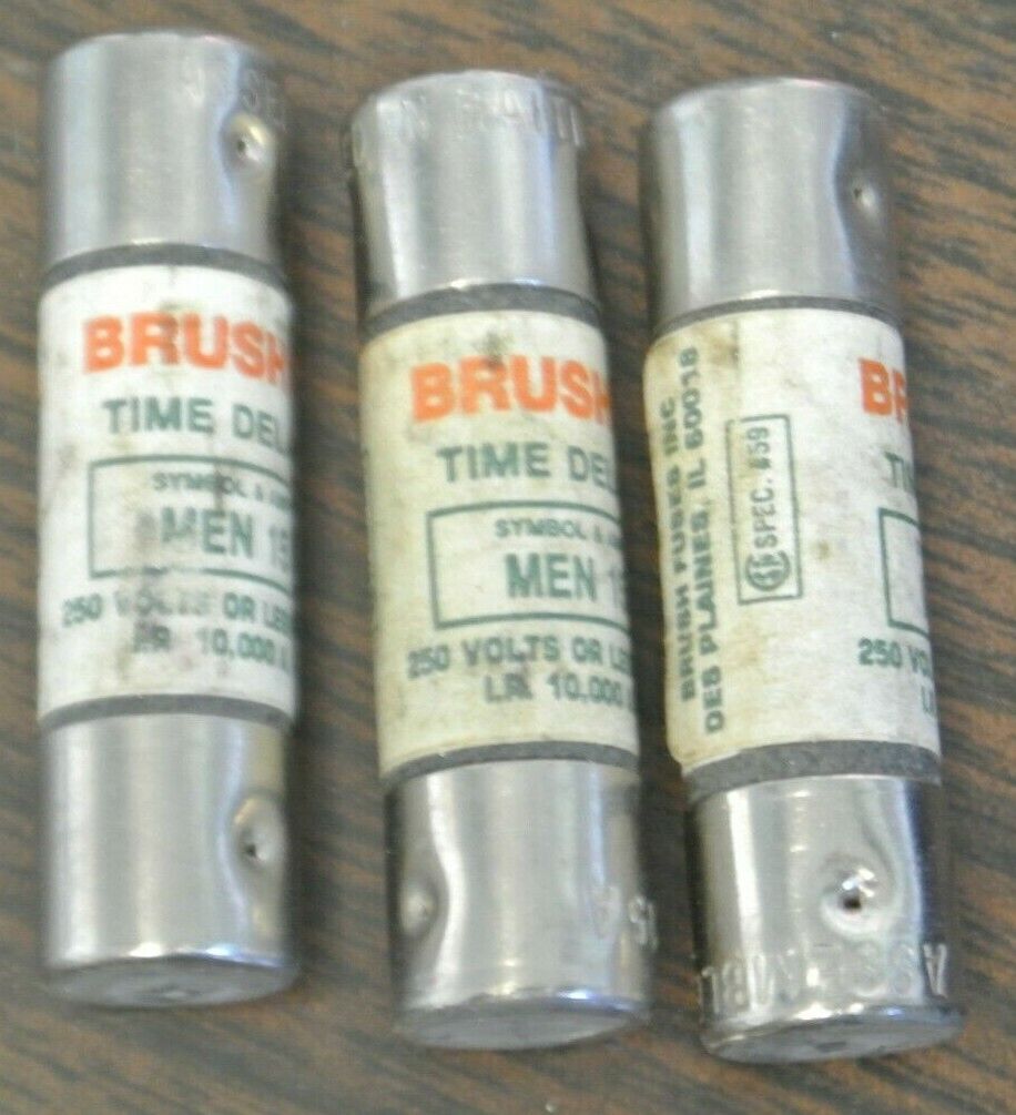 LOT of 3 / BRUSH MEN-15 TIME-DELAY FUSE / 15A / 250V / NEW SURPLUS / MEN15
