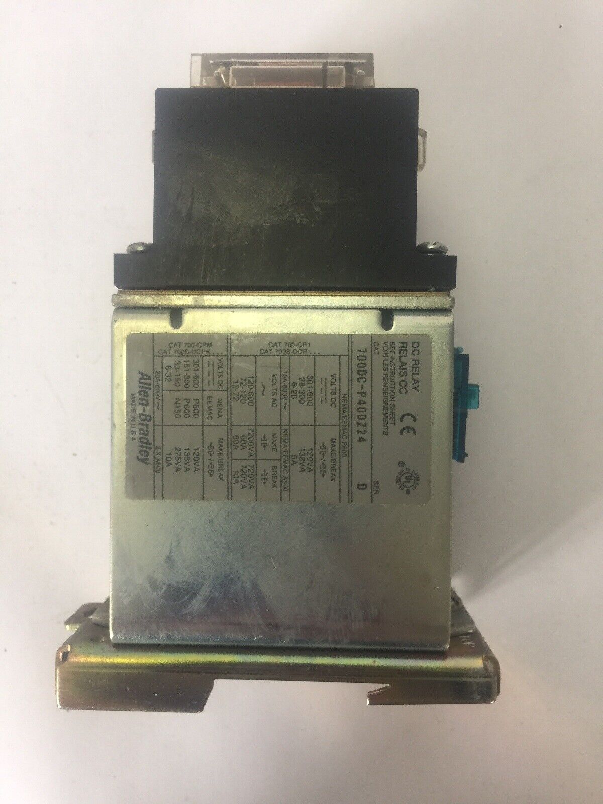ALLEN BRADLEY 700DC-P400Z24 DC RELAY SER D 600V PD714 COIL 24VDC BULLETIN 700DC