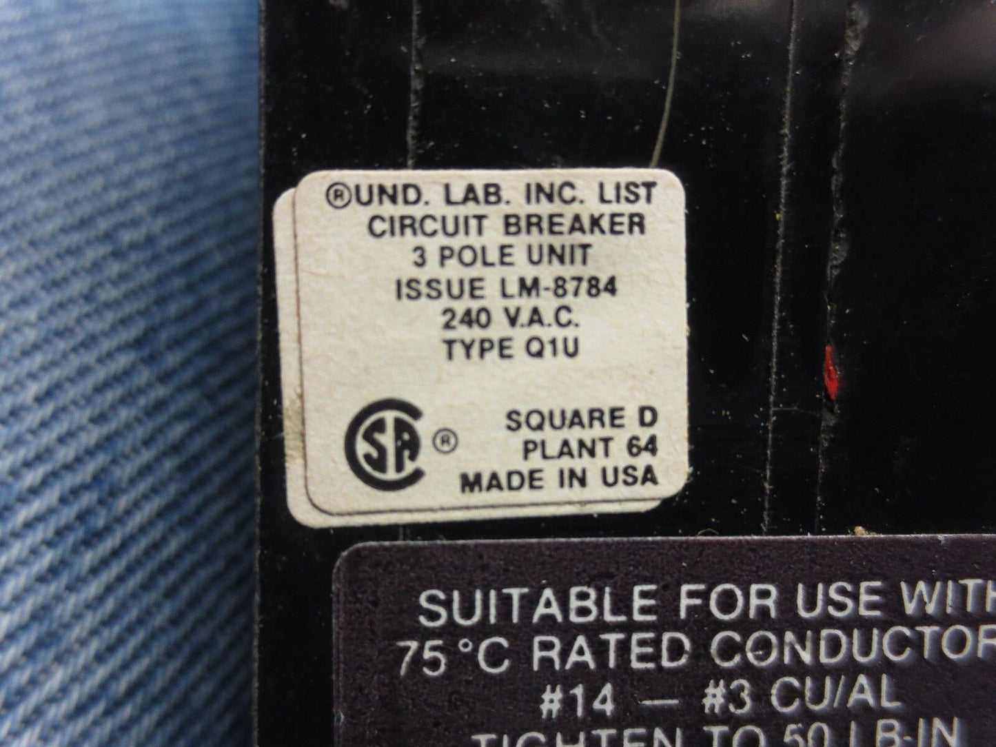 SQUARE D Q1U360 CIRCUIT BREAKER 60A, 240VAC, 3-POLE COMMON TRIP