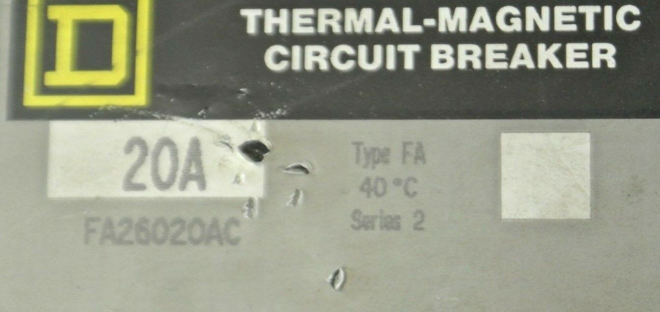 SQUARE D FA26020AC MOLDED CASE CIRCUIT BREAKER / 20A / 2-POLE / 600VAC