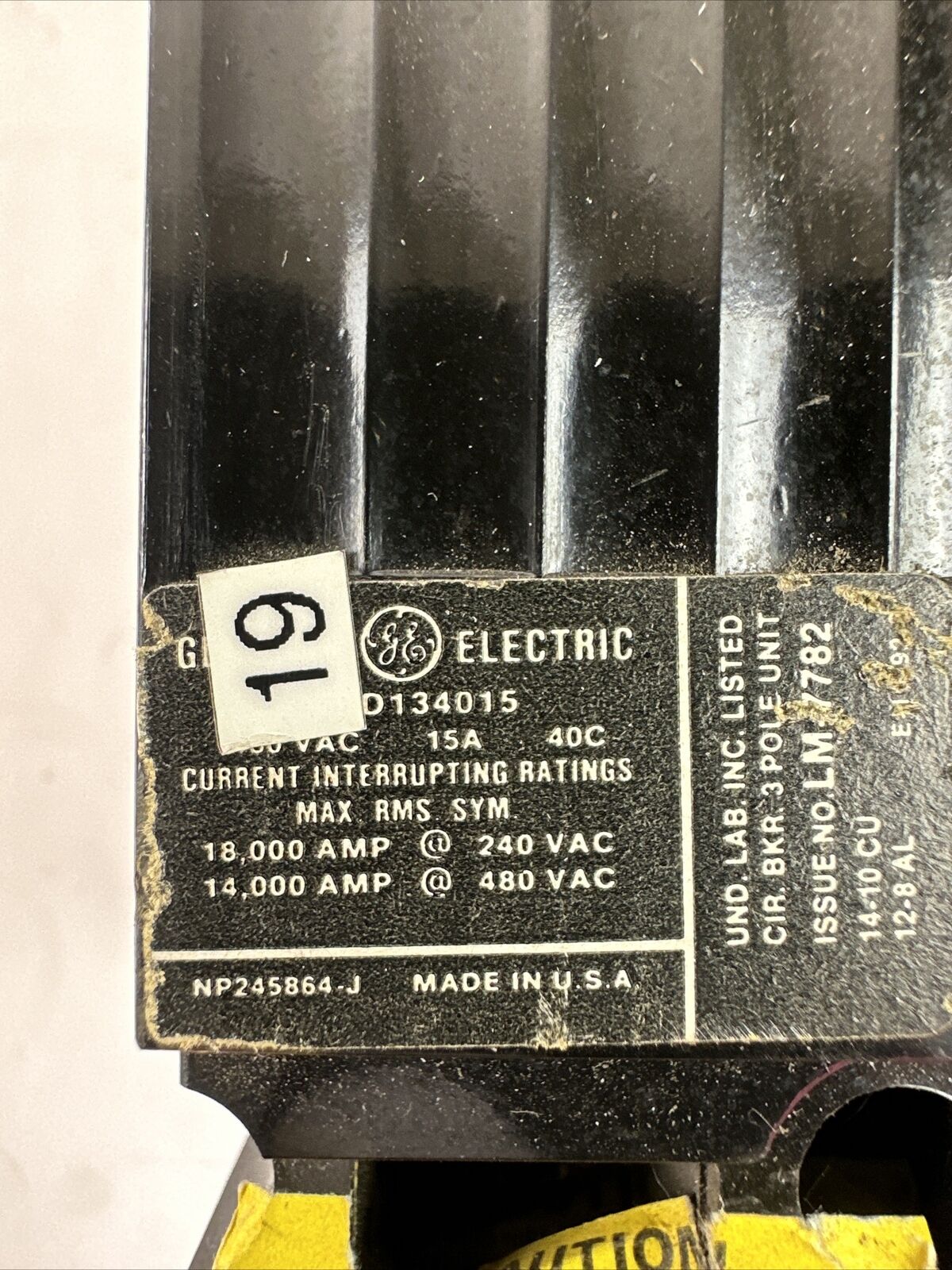 GE TED134015 CIRCUIT BREAKER 480VAC 15A 3POLE