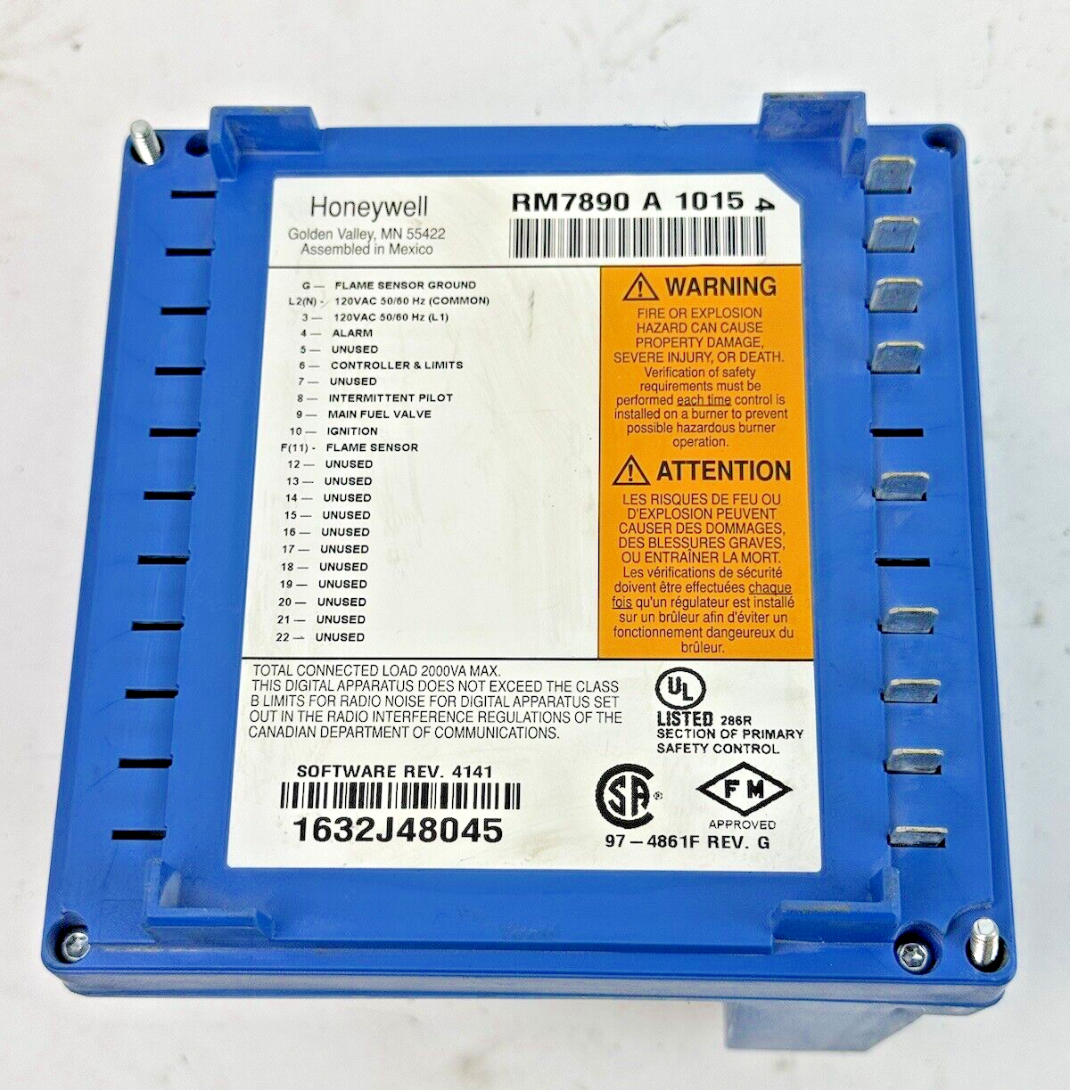 HONEYWELL - RM7890 A 1015 - ULTRAVIOLET FLAME AMPLIFIER - BURNER CONTROL -DESCR.