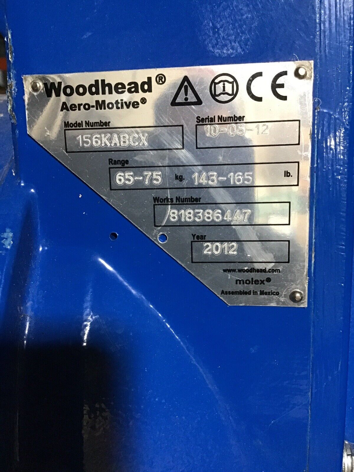 WOODHEAD AERO-MOTIVE 156KABCX TOOL BALANCER 65-75KG 143-165LB