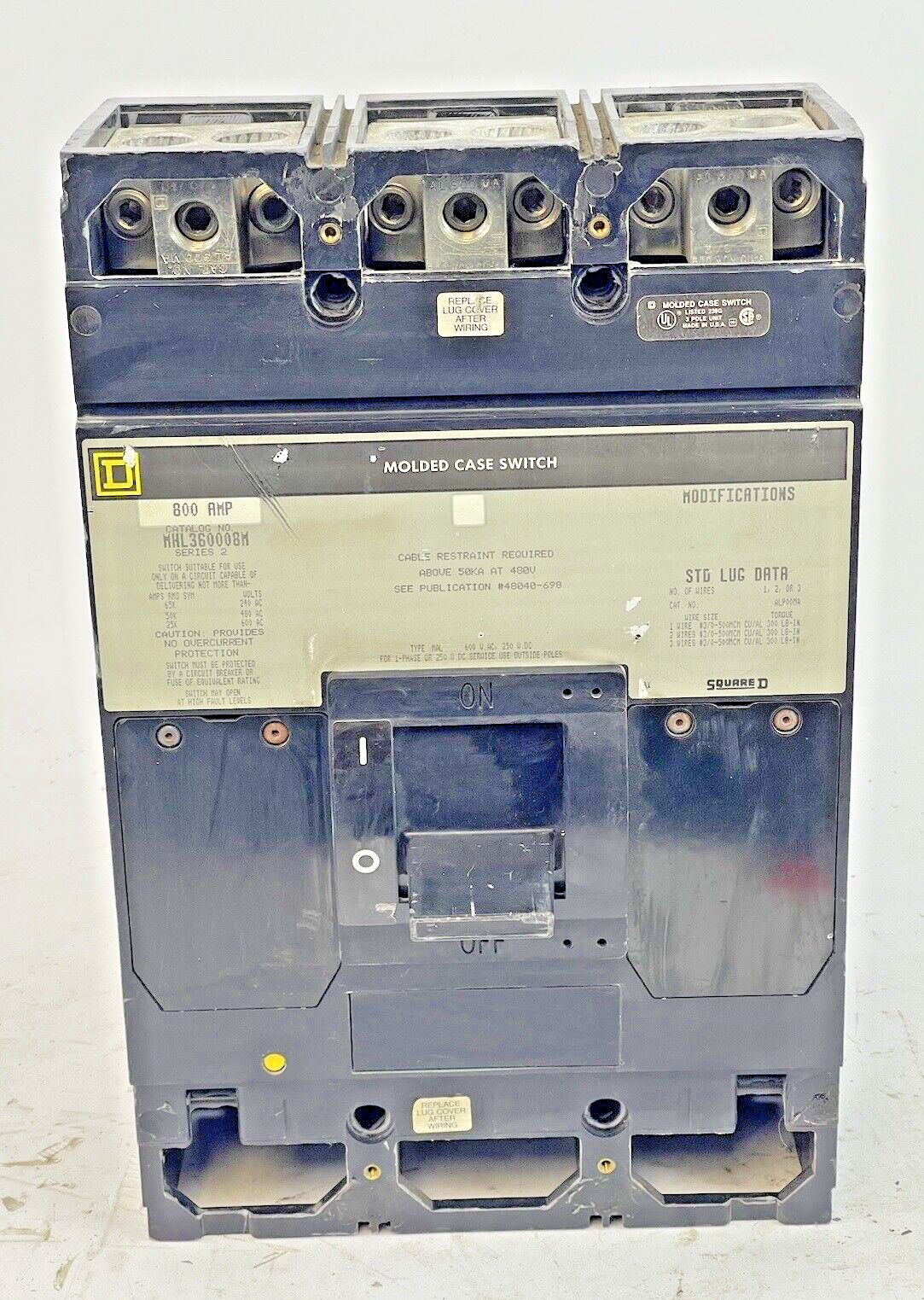 SQUARE D - MHL360008M SERIES 2 - CIRCUIT BREAKER - 800 A, 480 VAC, 3 POLE