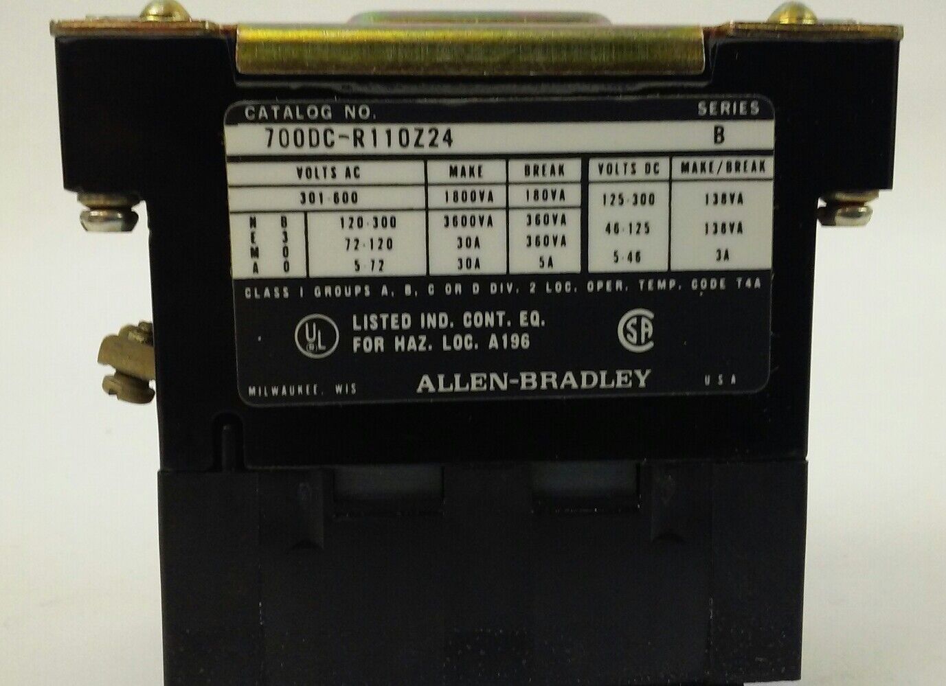 ALLEN BRADLEY, 700DC-R110Z24 SER.B, 2P, 1N.O.-1N.C., TYPE R DC RELAY, 24V DC,NEW