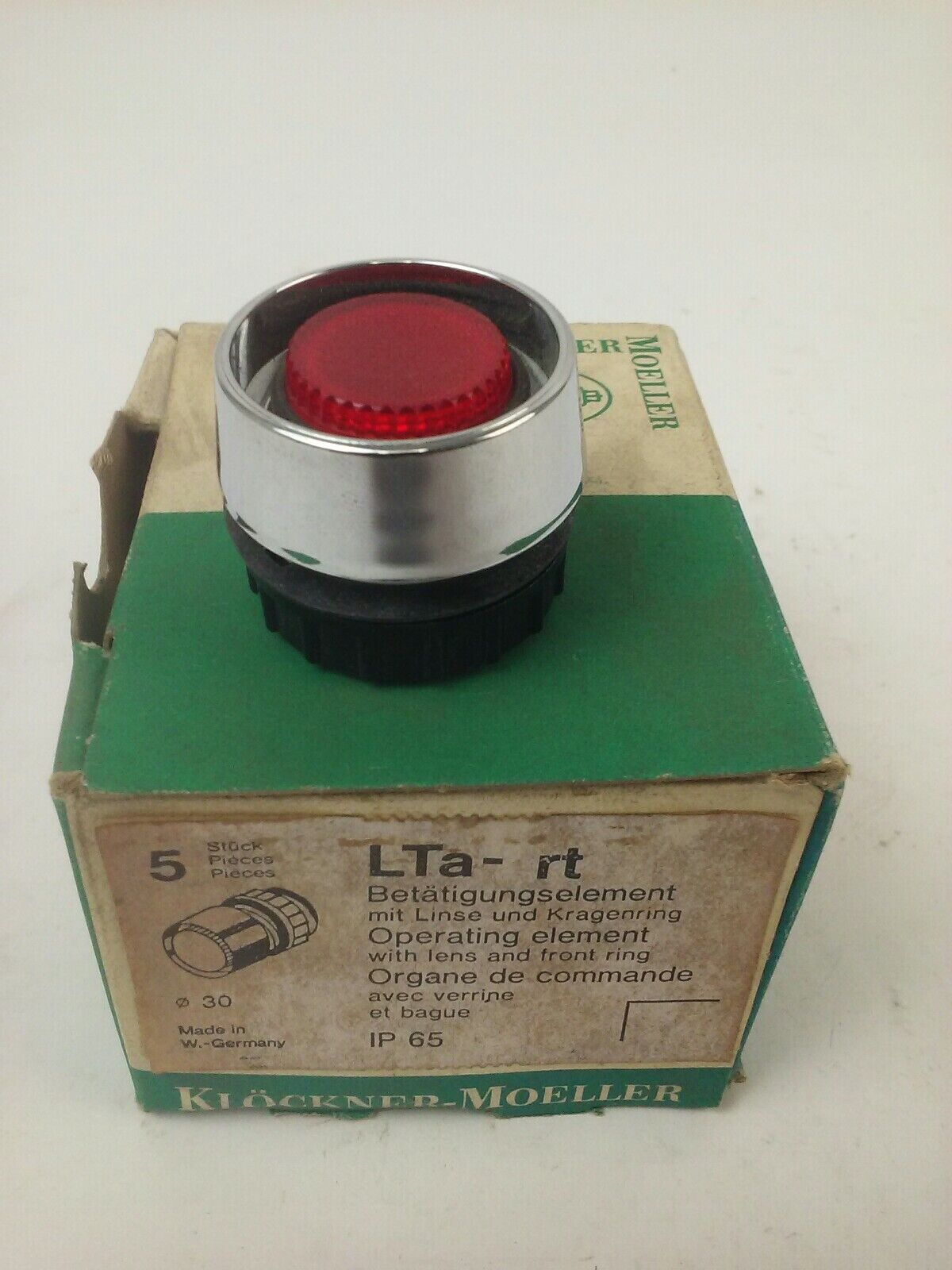 KLOCKNER MOELLER LTa-rT OPERATING ELEMENT W/ LENS & FRONT RING RED PUSH BUTTON