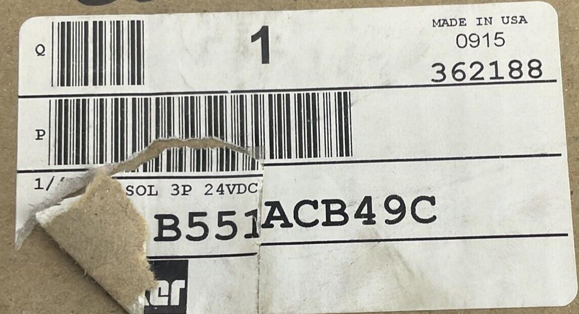 PARKER B551ACB49C SOLENOID VALVE 145PSI 24VDC 4.8W