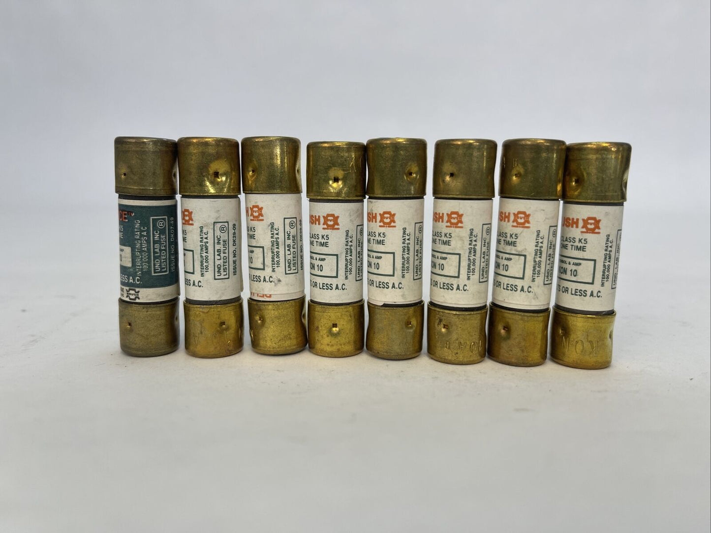 RELIANCE/BRUSH KON10 ONE TIME CLASS K5 FUSE 10AMP 250VAC (LOT OF 8)
