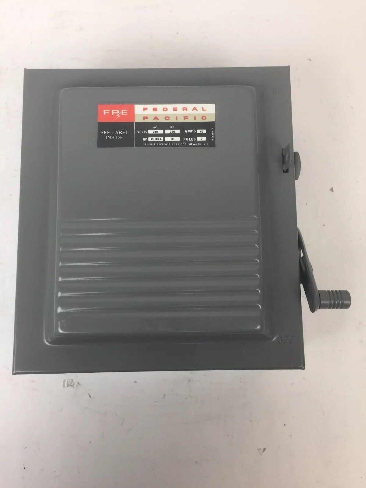 FPE 7632 TYPE LD SAFETY SWITCH 60AMP 250VDC 240VAC 3 POLE 10-15HP