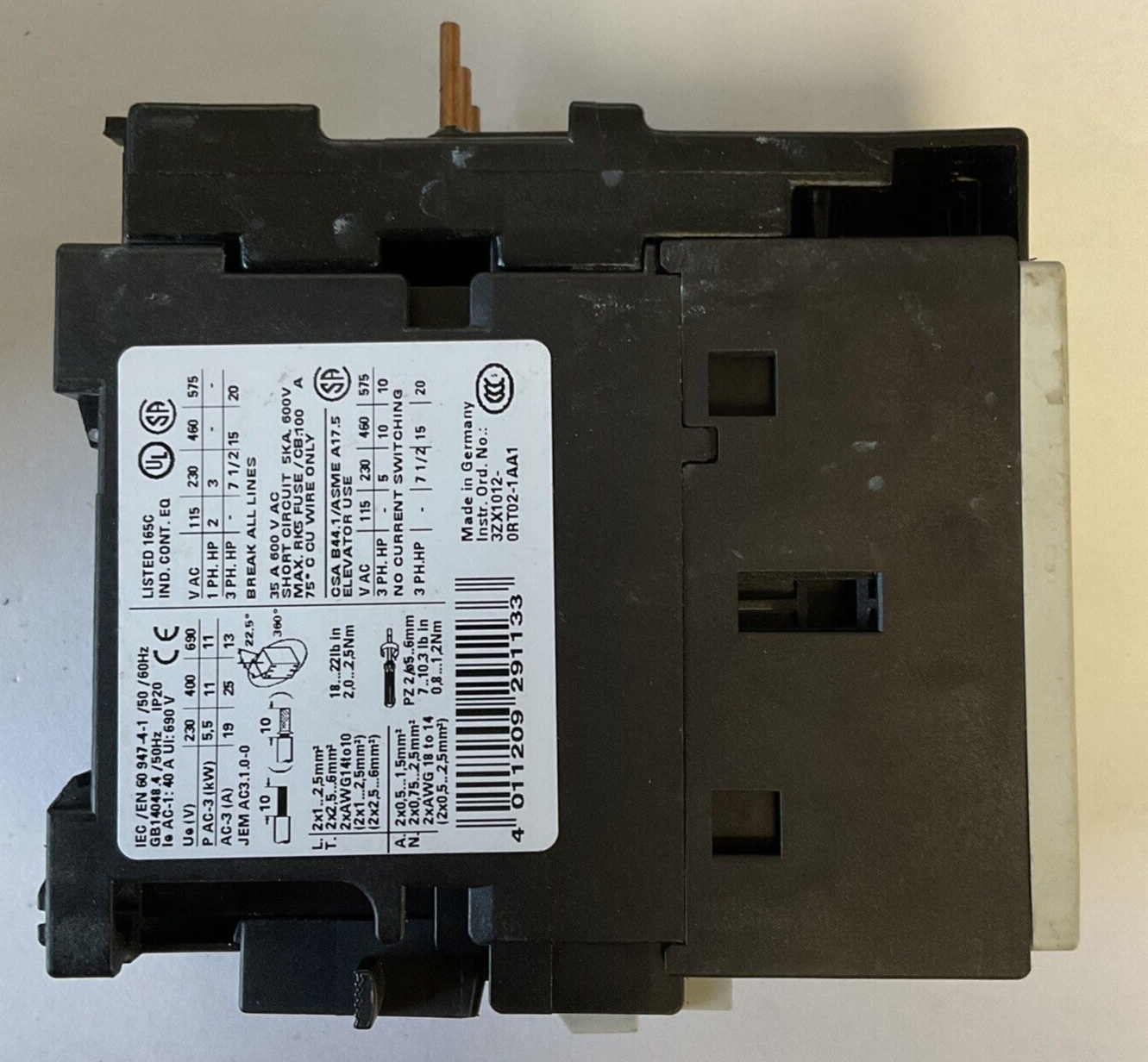 SIEMENS 3RT1026-1B..0 CONTACTOR 35A 600VAC 50/60HZ