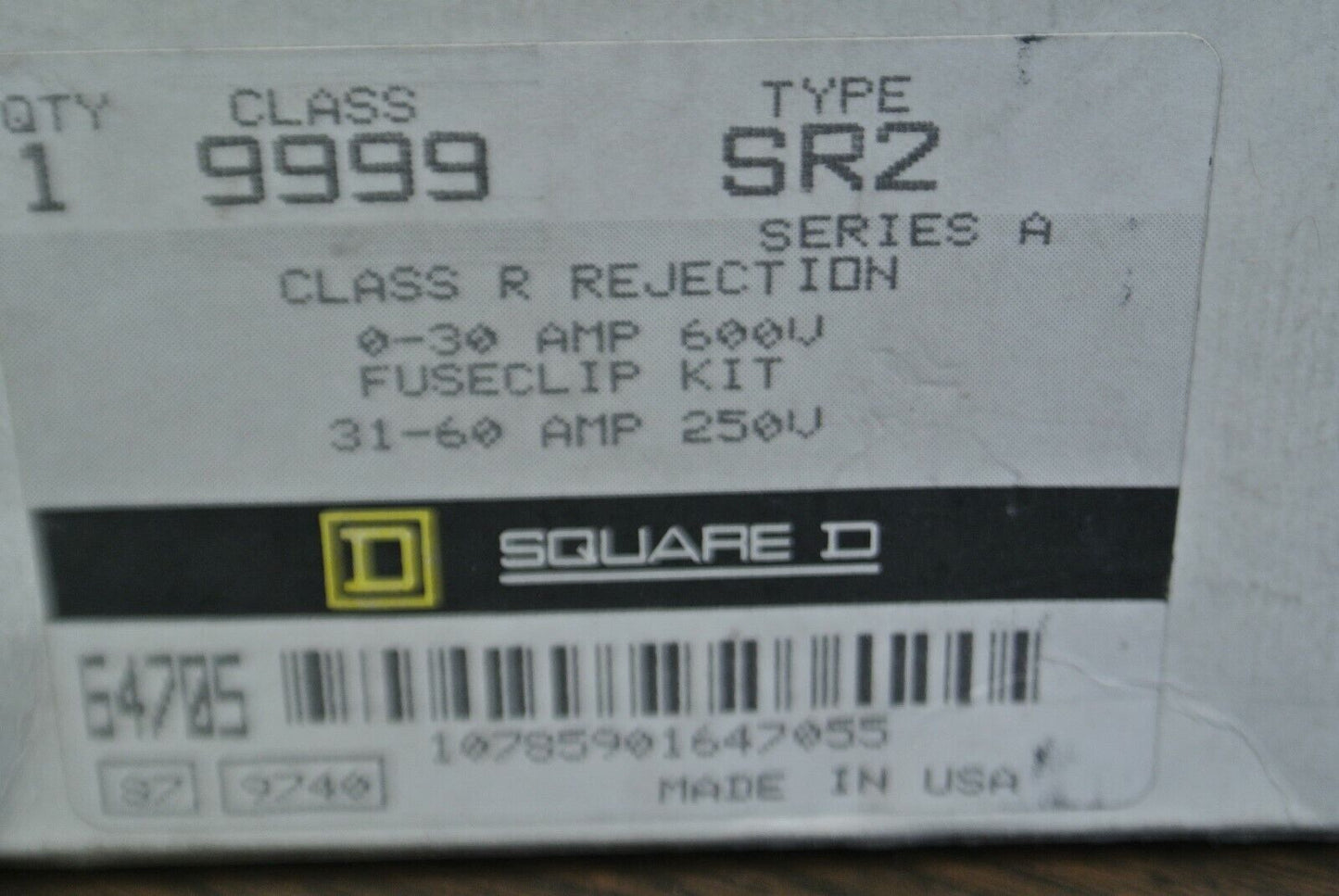 SQUARE D 9999 SR2 CLASS R FUSE CLIP KIT / 600V, 0-30A / 250V, 31-60A / NEW SURPL