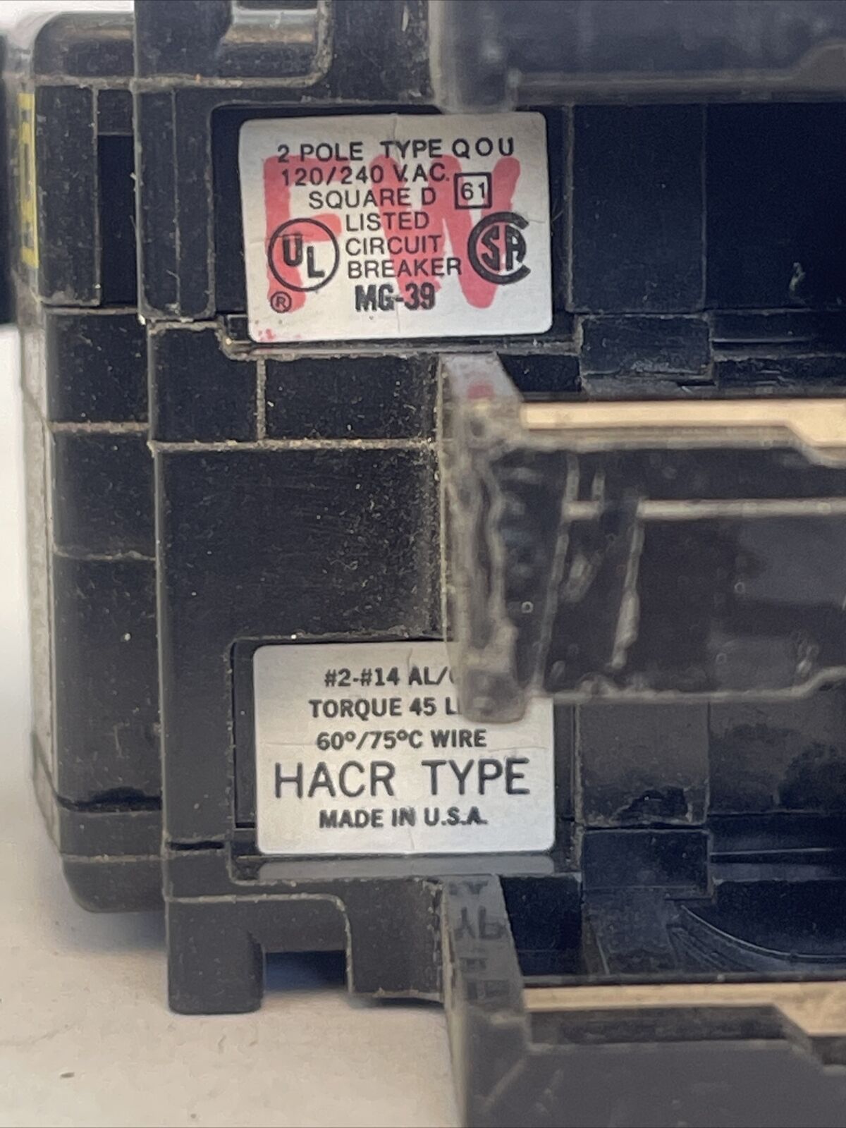 SQUARE D QOUR220 CIRCUIT BREAKER 20AMP 120/240VAC 50/60HZ 2POLE COMMON TRIP