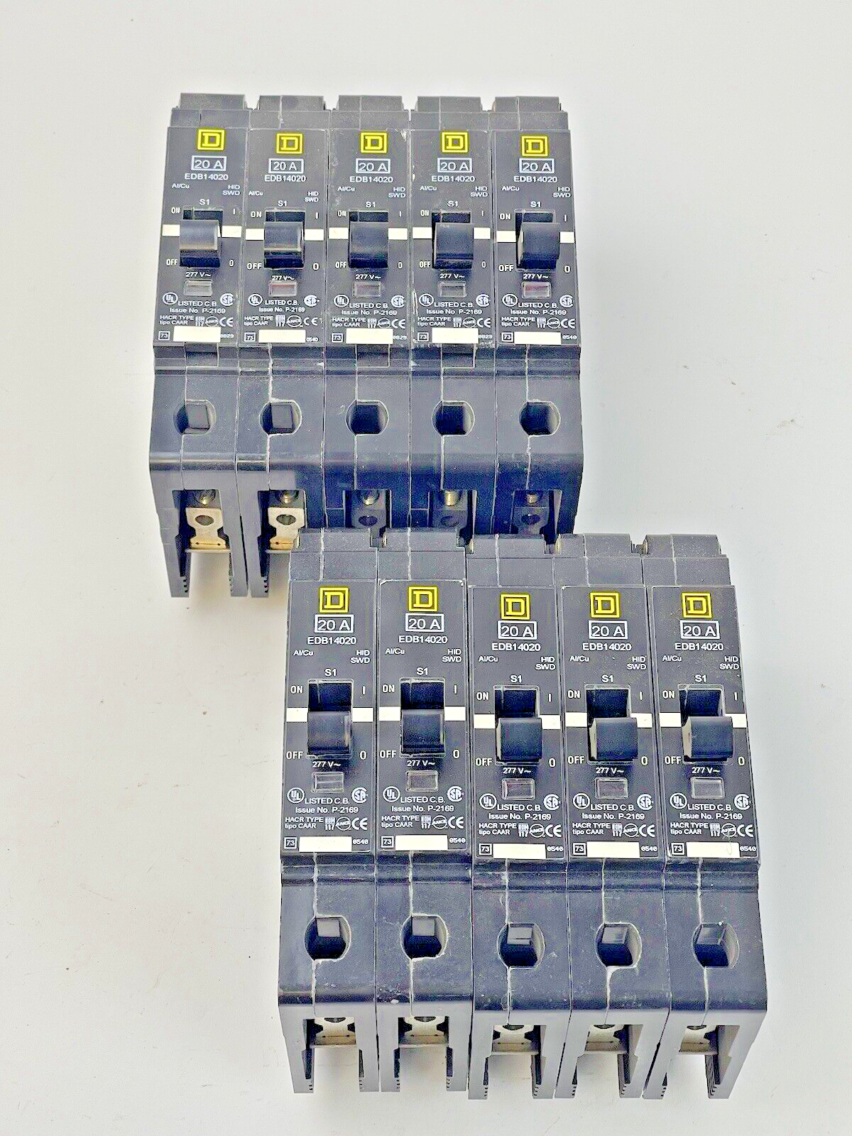SQUARE D **LOT OF 10** - EDB14020 - 20A/1 POLE/277 VAC/BOLT ON/TYPE HACR - NEW