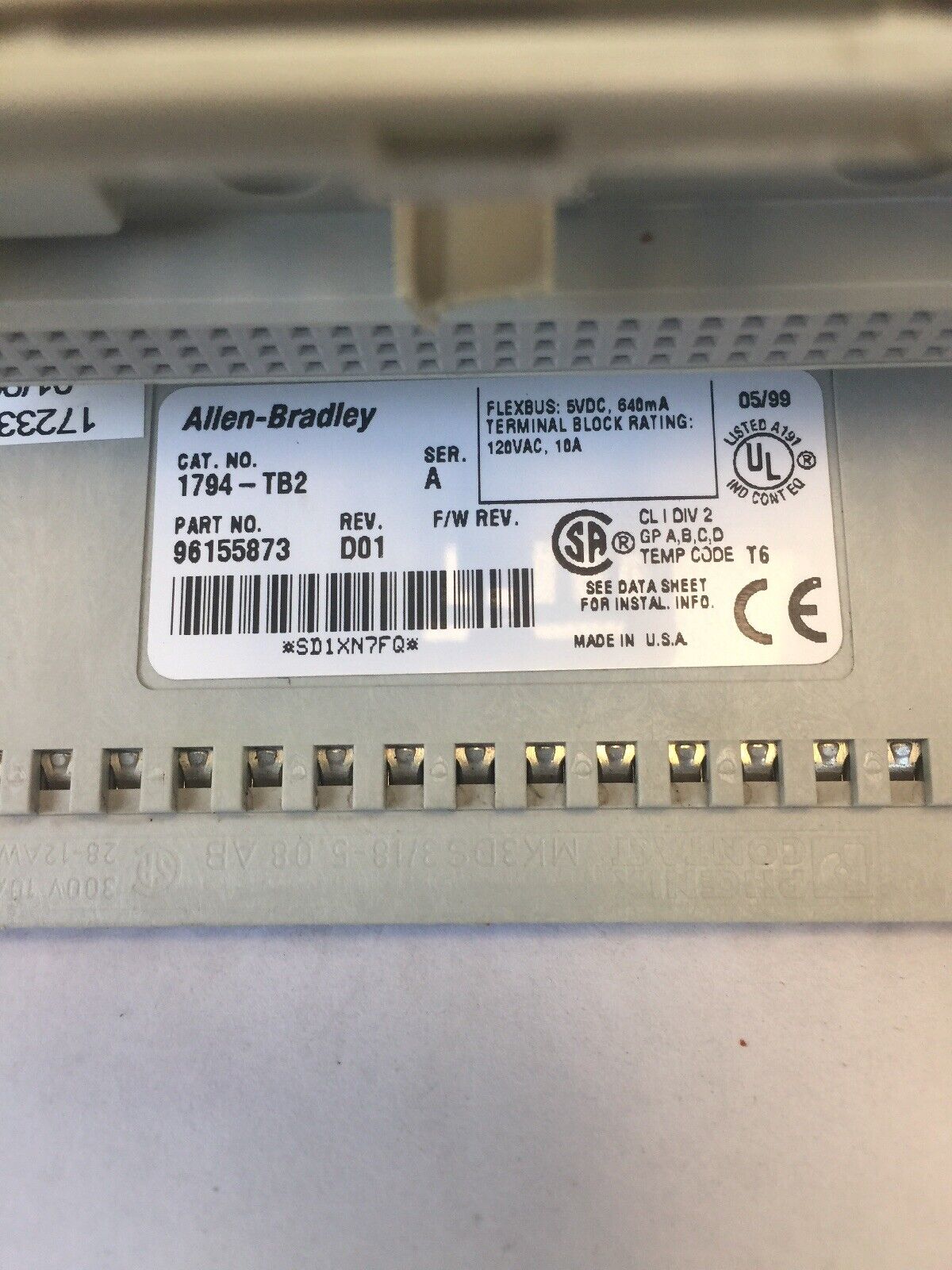 ALLEN BRADLEY 1794-TB2 I/O TERMINAL BLOCK SER A REV D01 5VDC