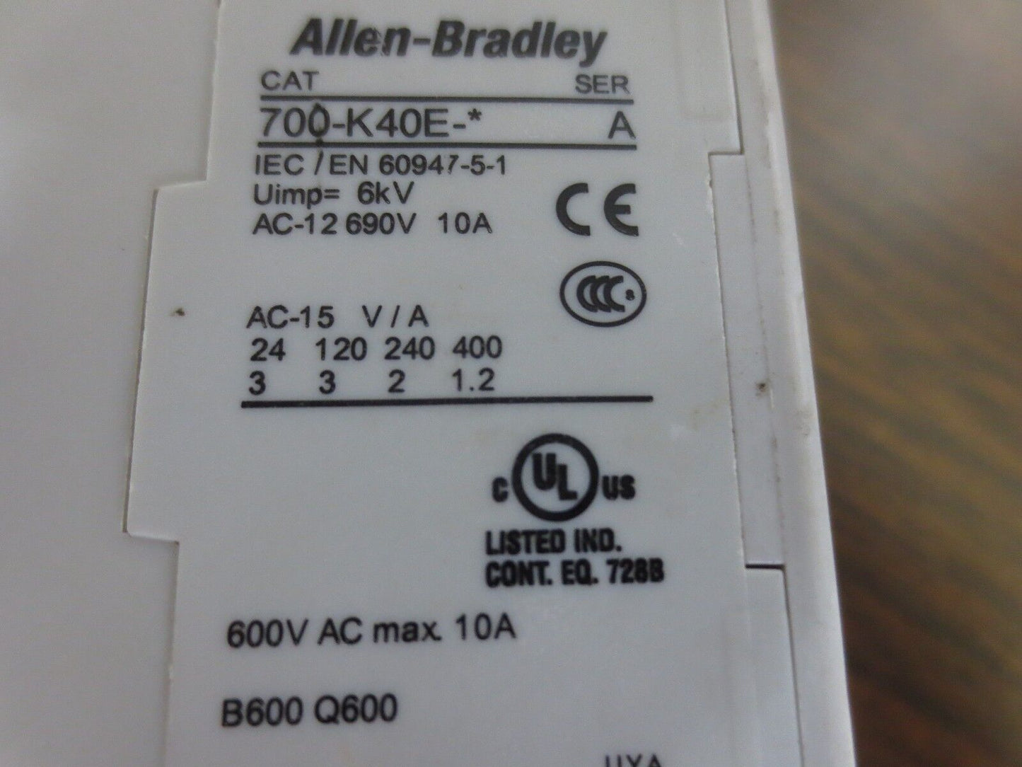 ALLEN-BRADLEY 700-K40-* Ser. A CONTROL RELAY - 6kV AC-12 600V 10A