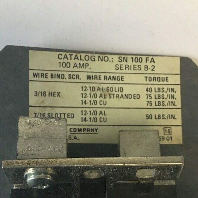 SQUARE D SN100FA,SER.B2 NEUTRAL ASSEMBLY 100A 277/480VAC 125/250VDC***LOTOF2**