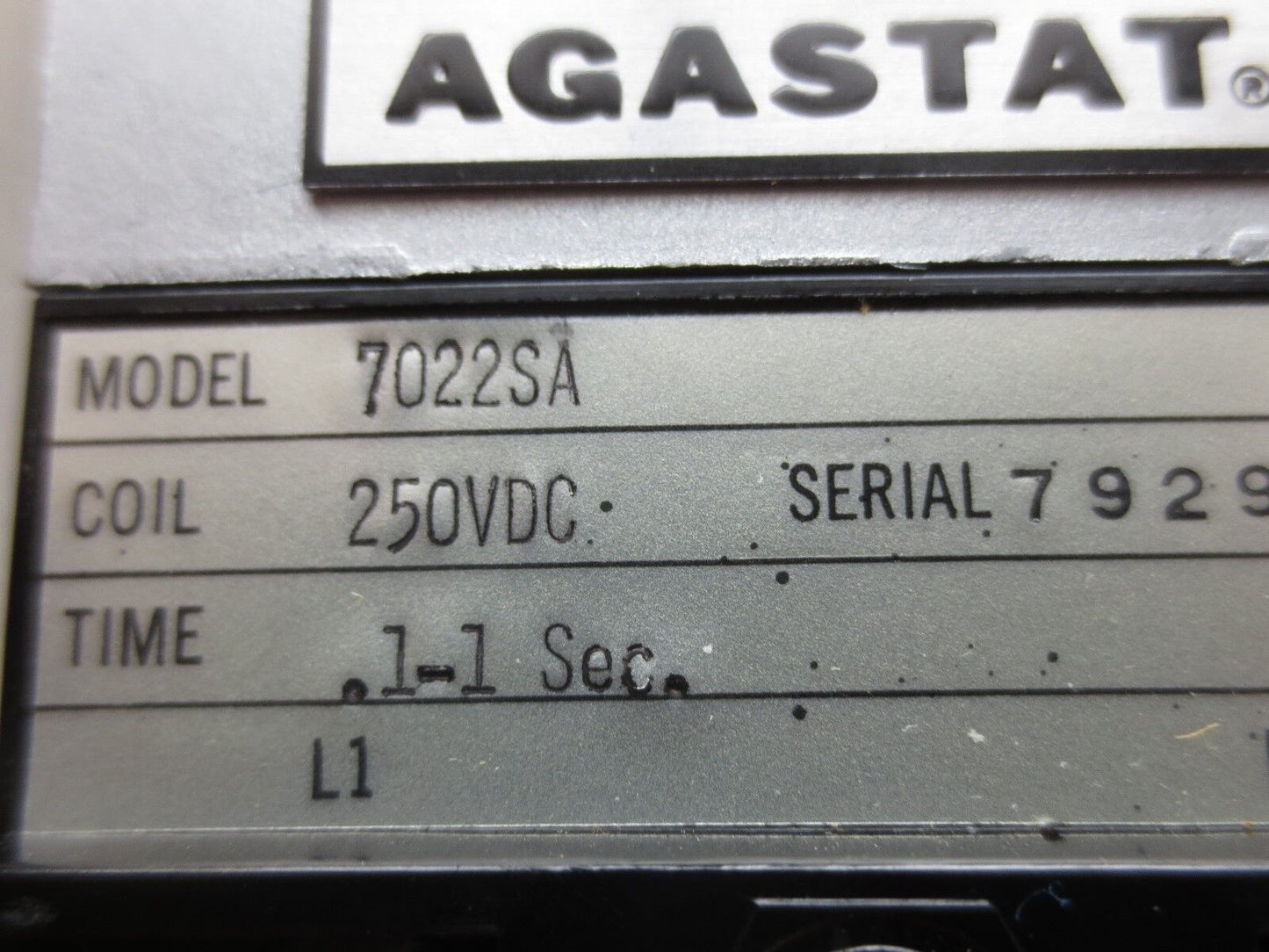 AGASTAT / TE CONNECTIVITY 7022SA ELECTROPNEUMATIC TIMING RELAY .1 to 1 SECOND