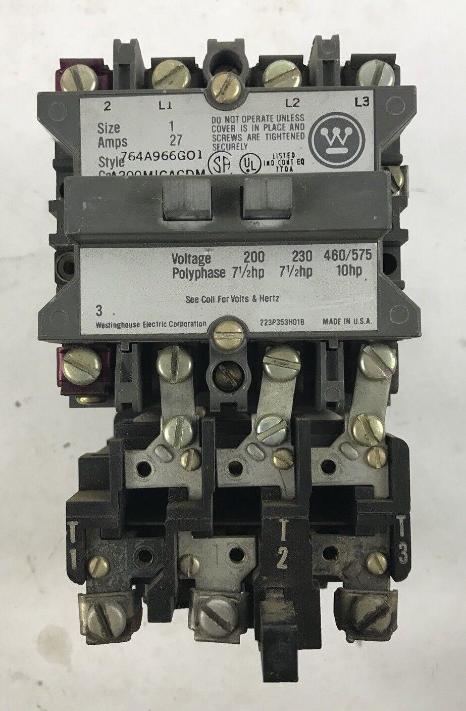 Westinghouse A200MICACDM Motor STARTER - Size 1, 27 Amp, 440/480 Volt Coil