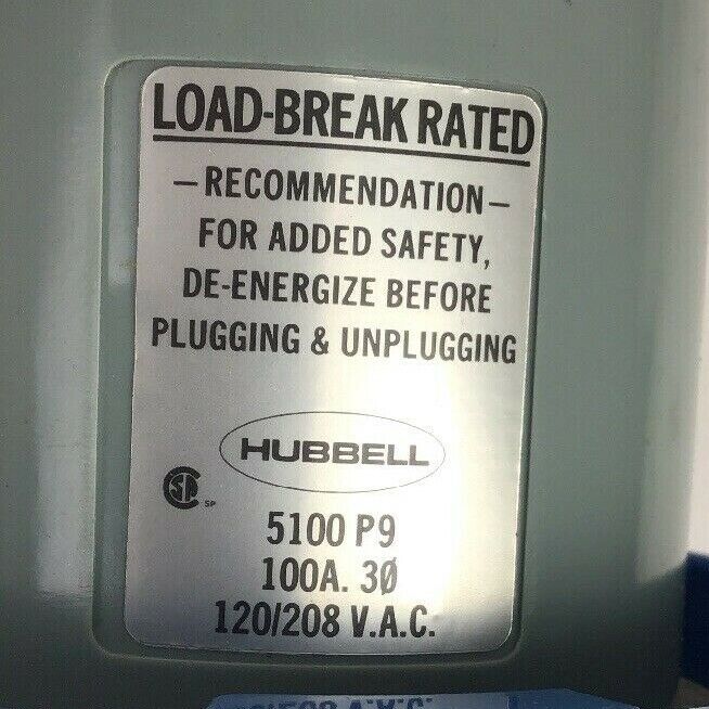 HUBBELL 5100P9 PIN&SLEEVE 100AMP 120/208V 4POLE 5-WIRE GROUNDING