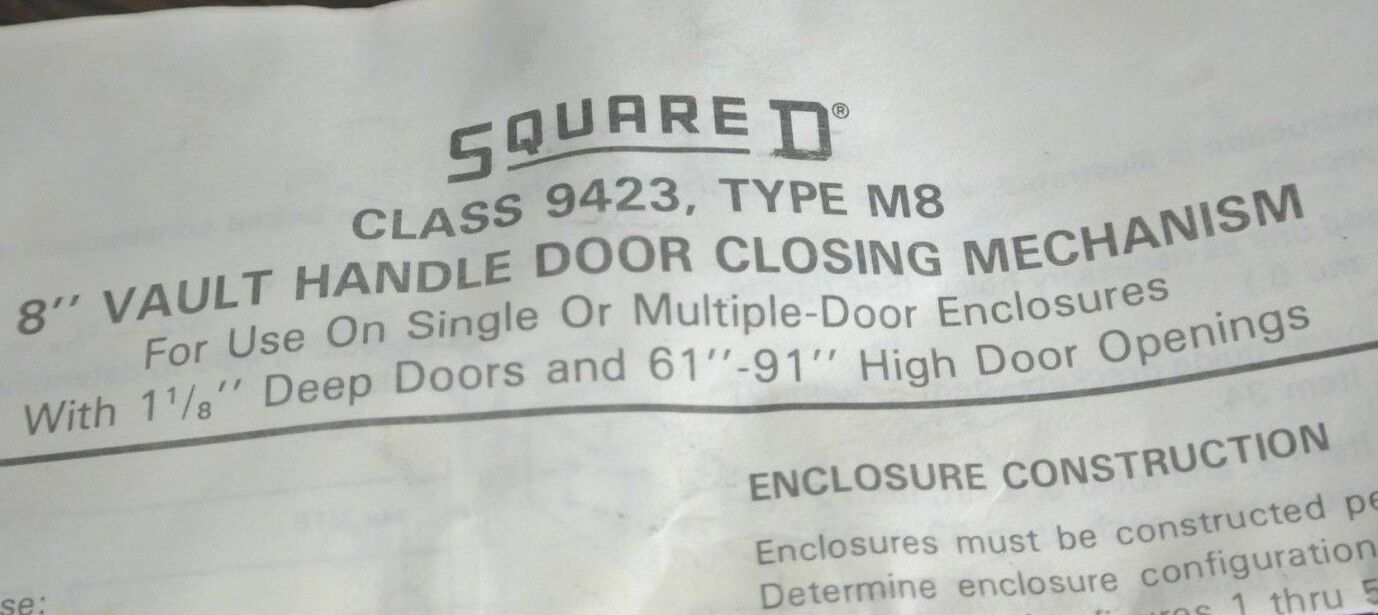 SQUARE D 9423 M8 - 8" VAULT HANDLE DOOR CLOSING MECHANISM - NEW SURPLUS