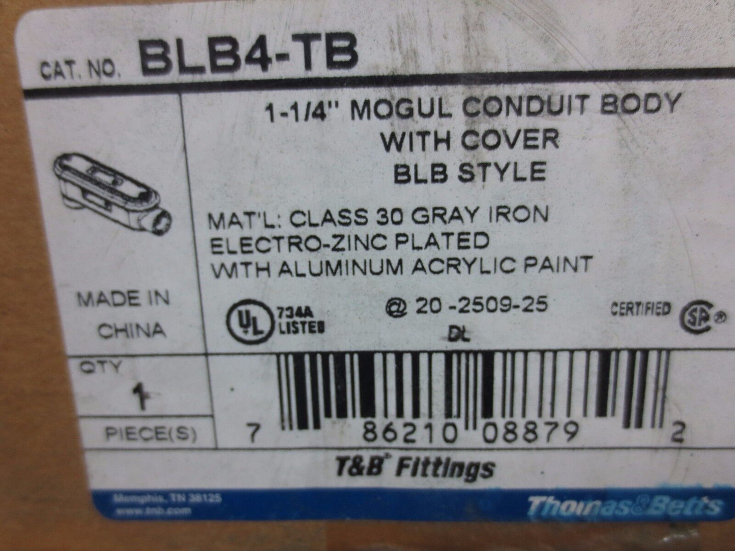 THOMAS & BETTS / T&B BLB4-TB MOGUL CONDUIT OUTLET BODY, COVER, GASKET - 1-1/4"