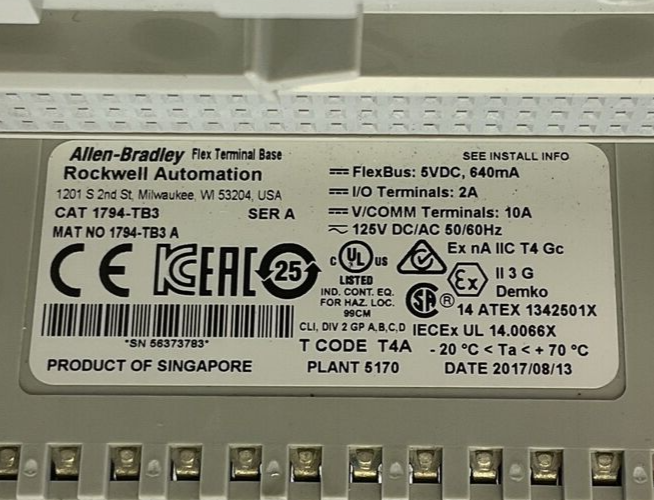 ALLEN BRADLEY 1794-TB3 TERMINAL BASE SER A