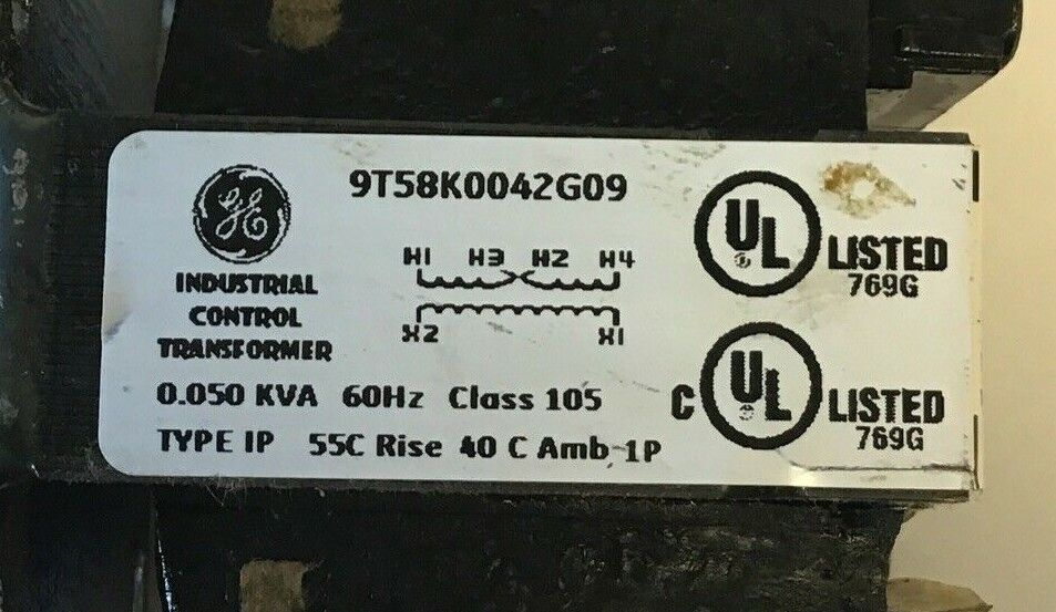 GENERAL ELECTRIC 9T58K0042G09 TRANSFORMER 0.050KVA 60HZ CLASS105 ***LOTOF3***
