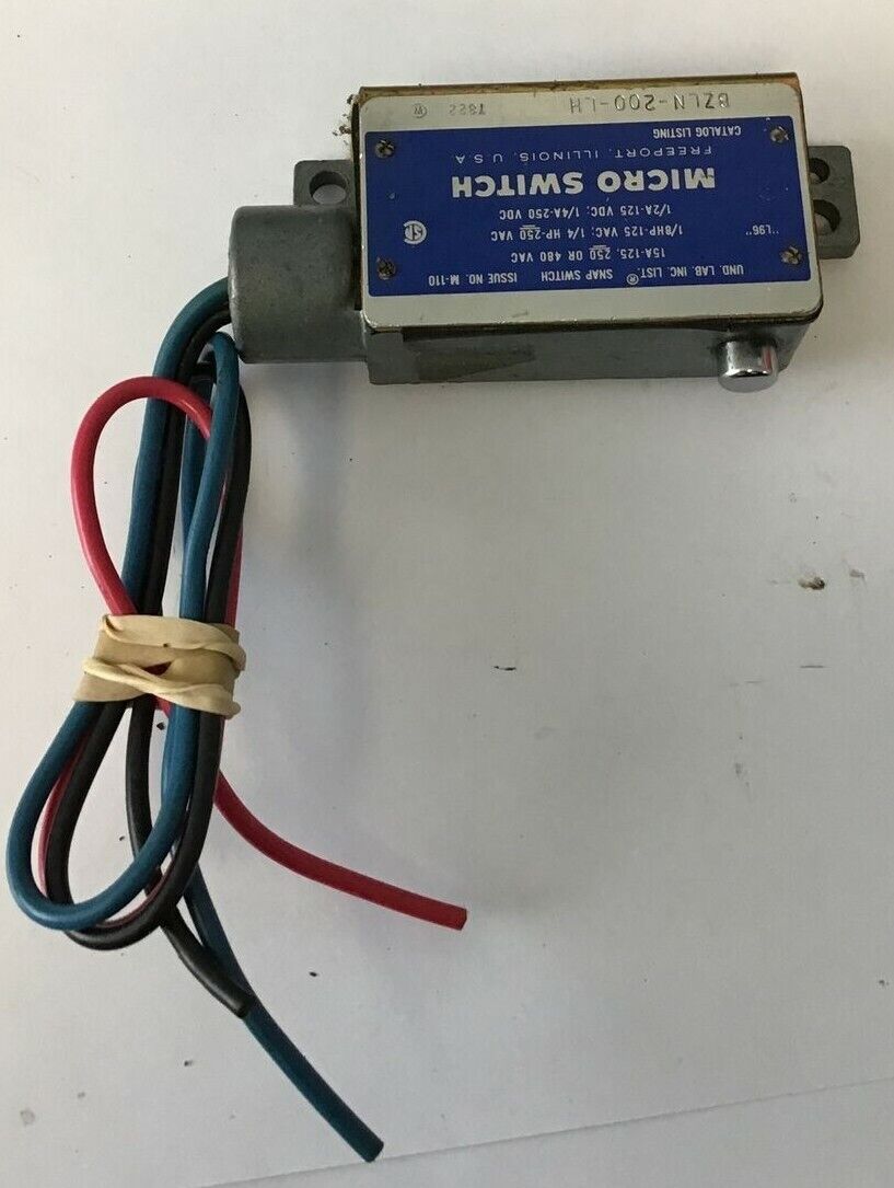 MICRO SWITCH BZLN-200-LH SNAP SWITCH 250-480VAC 15A 250VDC