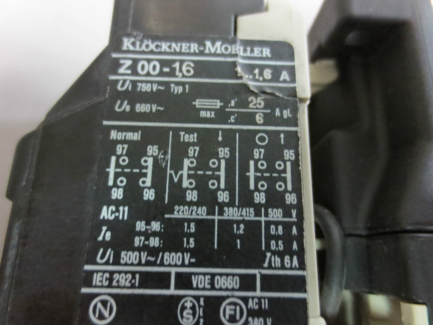 KLOCKNER-MOELLER DIL 00 M-10 + 22 DIL + Z 00-1,6 RELAY / CONTACTOR ASSEMBLY