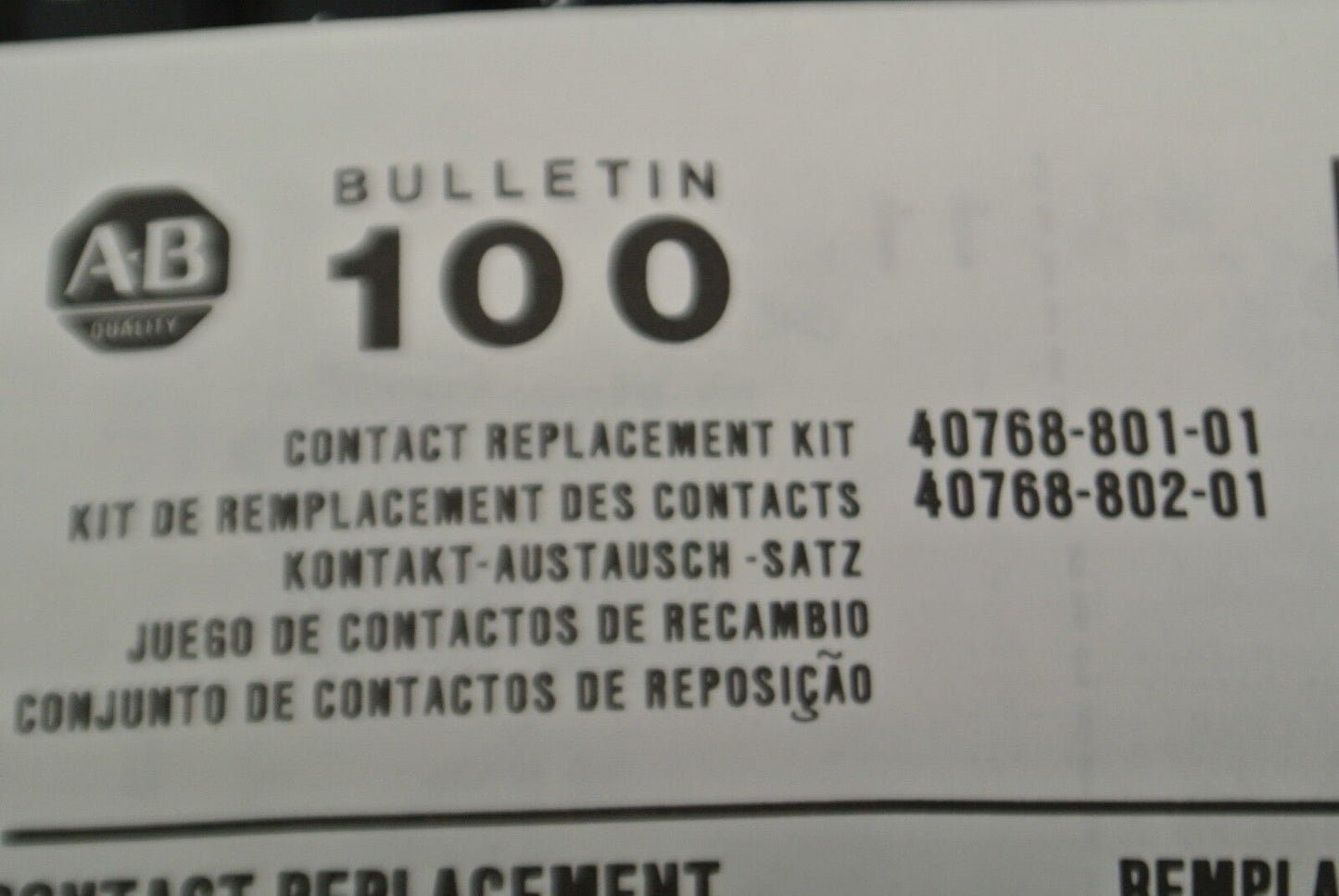 ALLEN-BRADLEY 40768-801-01 / CONTACT REPLACEMENT KIT / NEW SURPLUS 40768-802-01