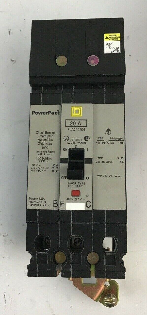 SQUARE D FJA240204 POWERPACT CIRCUIT BREAKER 20A 2POLE 480Y/277VAC