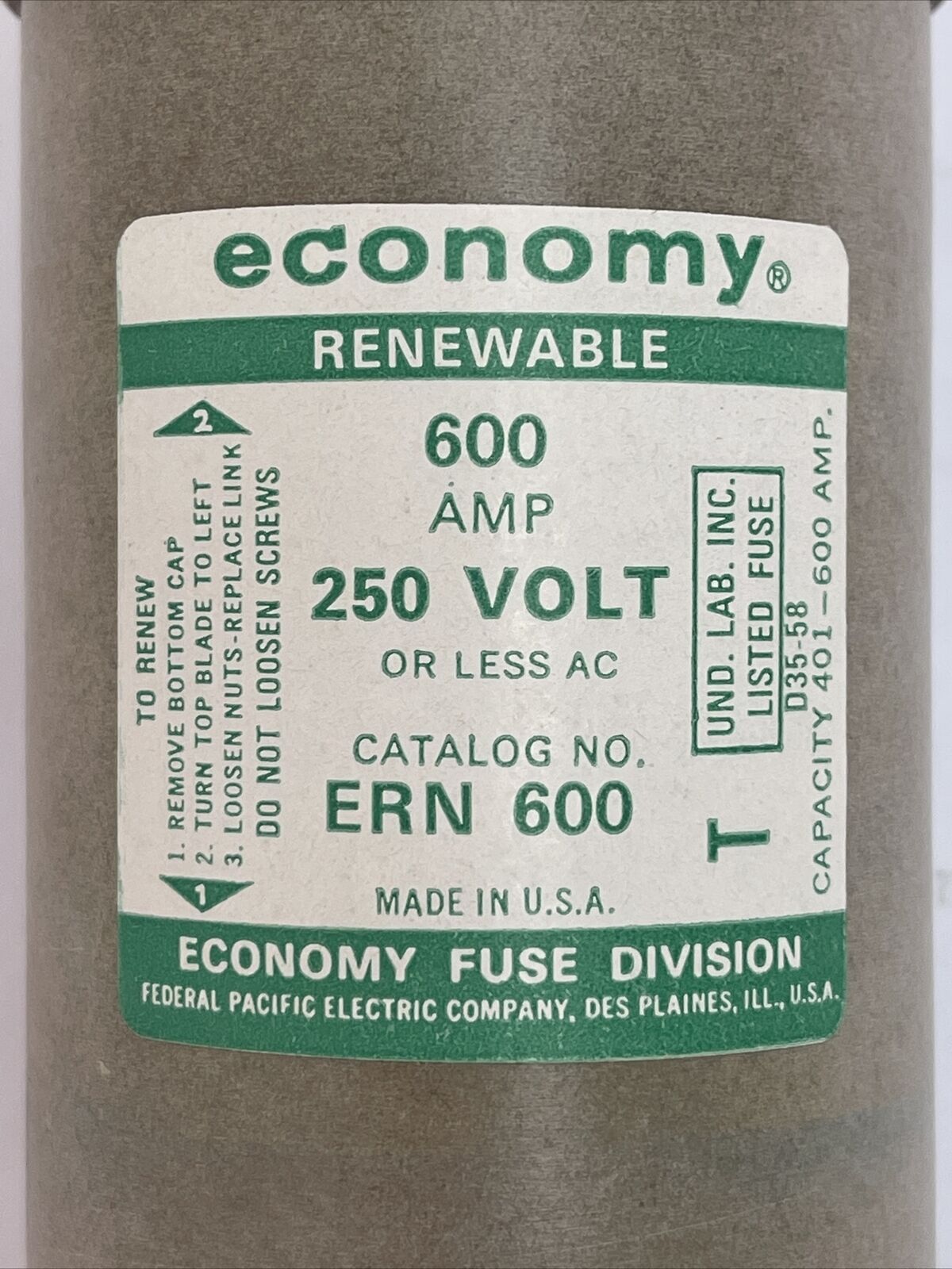 ECONOMY ERN 600 RENEWABLE FUSE 600AMP 250VAC