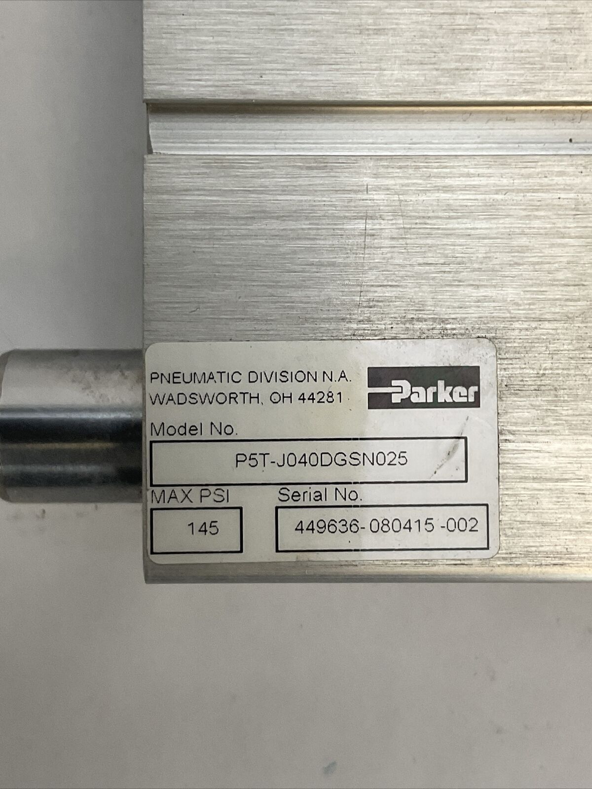PARKER P5T-J040DGSN025 SHORT STROKE THRUSTER 145PSI