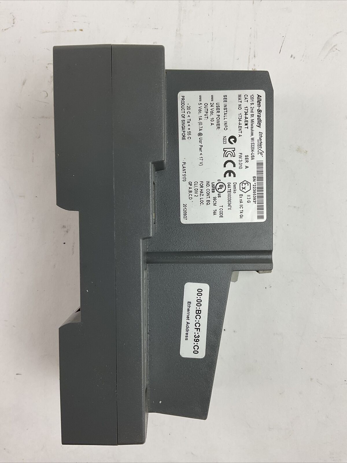 ALLEN BRADLEY 1734-AENT SER A F/W 3.010 ETHERNET/IP I/O ADAPTER