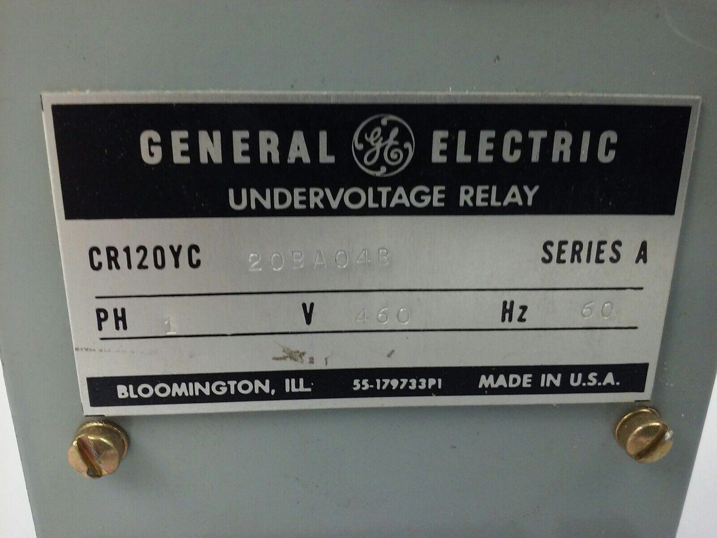 GE CR120YC20BA04B, SER. A, UNDER VOLTAGE RELAY, 1PH, 460V, 50HZ, W/ CR120E, NEW