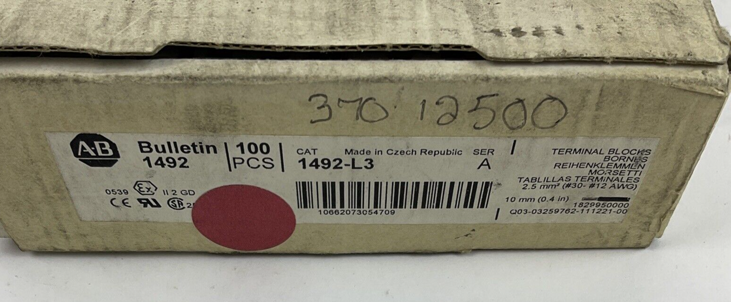 ALLEN BRADLEY 1492-L3 TERMINAL BLOCK 600V****LOT OF 100****