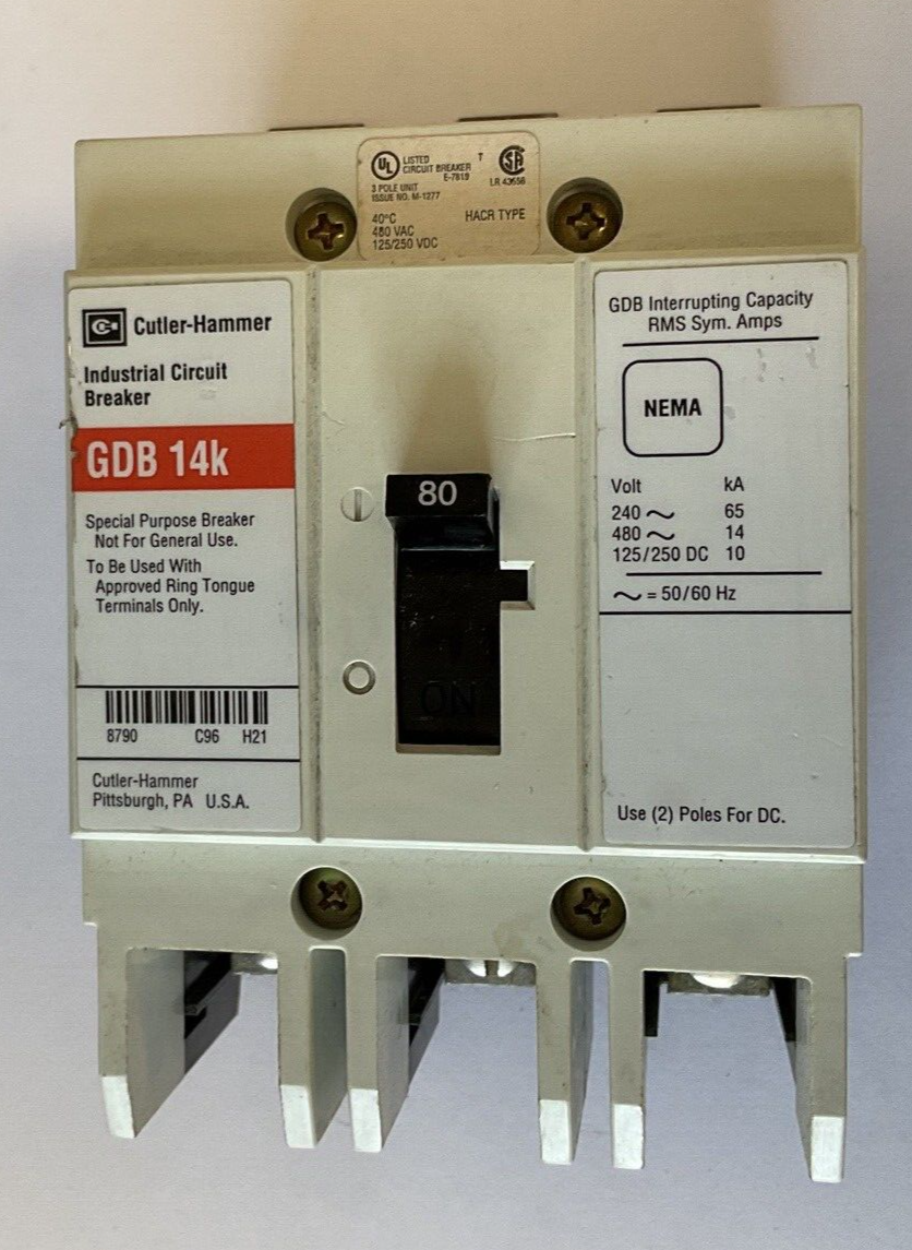 WESTINGHOUSE GDB 14K CIRCUIT BREAKER 80A 480VAC 3POLE 50/60HZ