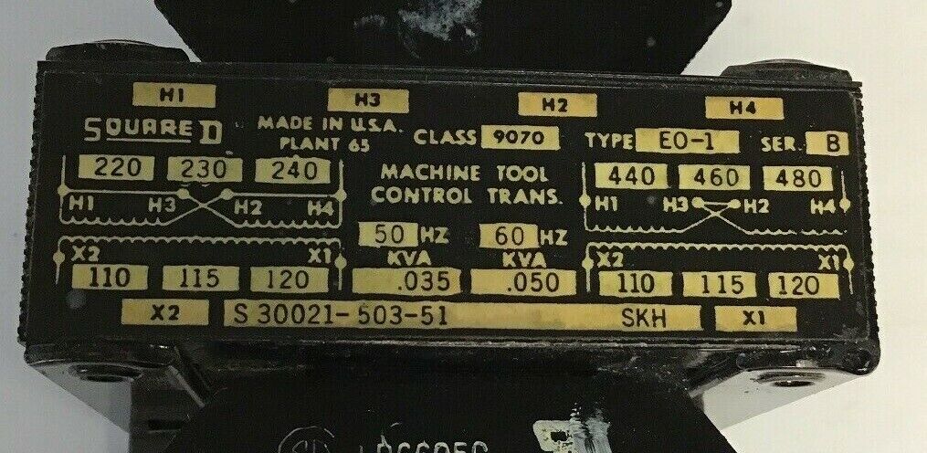 SQUARE D 9070 EO-1 CONTROL TRANSFORMER 50/60HZ SER.B 0.035-0.50KVA