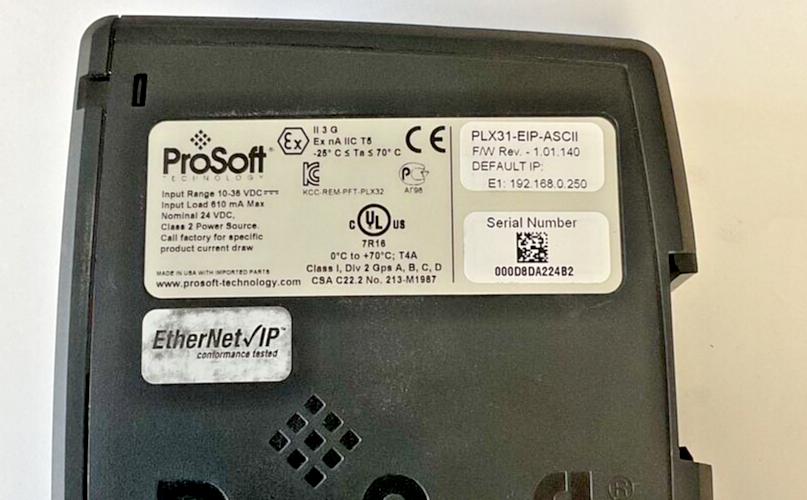 PROSOFT PLX31-EIP-ASCII COMMUNICATIONS MODULE F/W REV. 1.01.140 36VDC