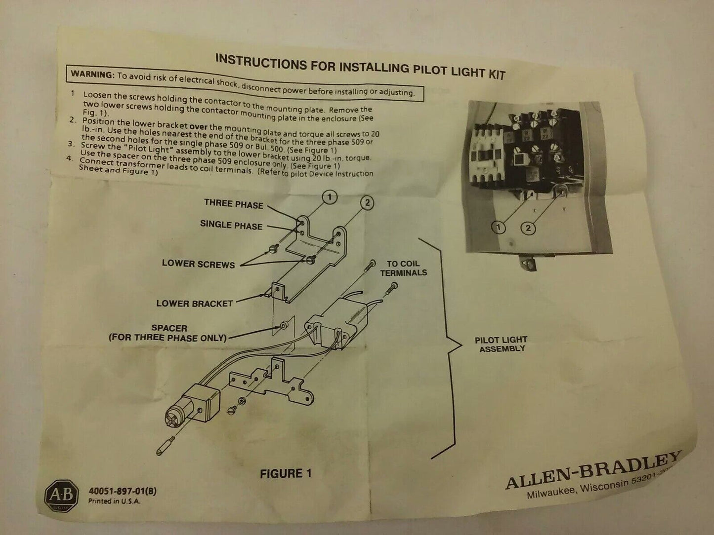 ALLEN BRADLEY 599-PL00D SER. A, PILOT LIGHT, 120VAC, NEMA SIZE 00, W/ X-227809