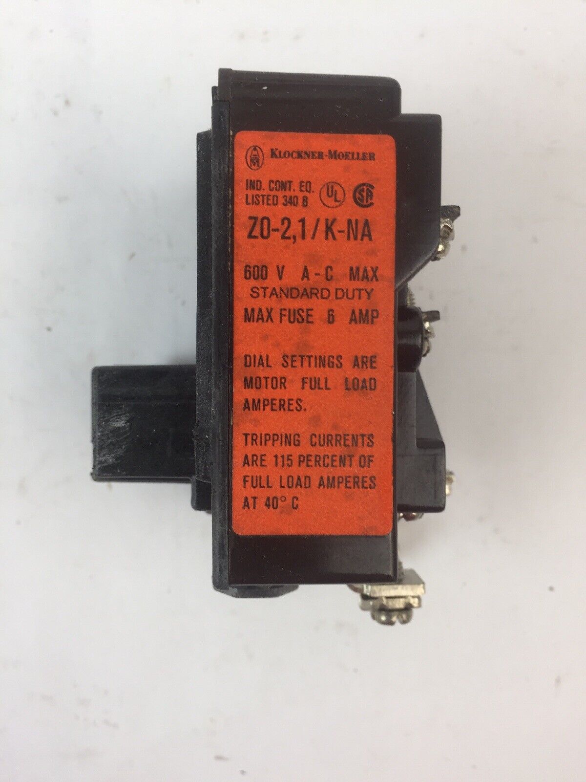 KLOCKNER MOELLER Z0-2,1/K-NA RELAY 600VAC 1.2-2.1AMP