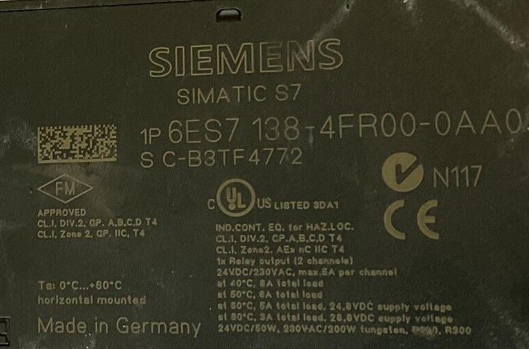 SIEMENS 6ES7 138-4FR00-0AA0 RELAY OUTPUT MODULE 230V 5A