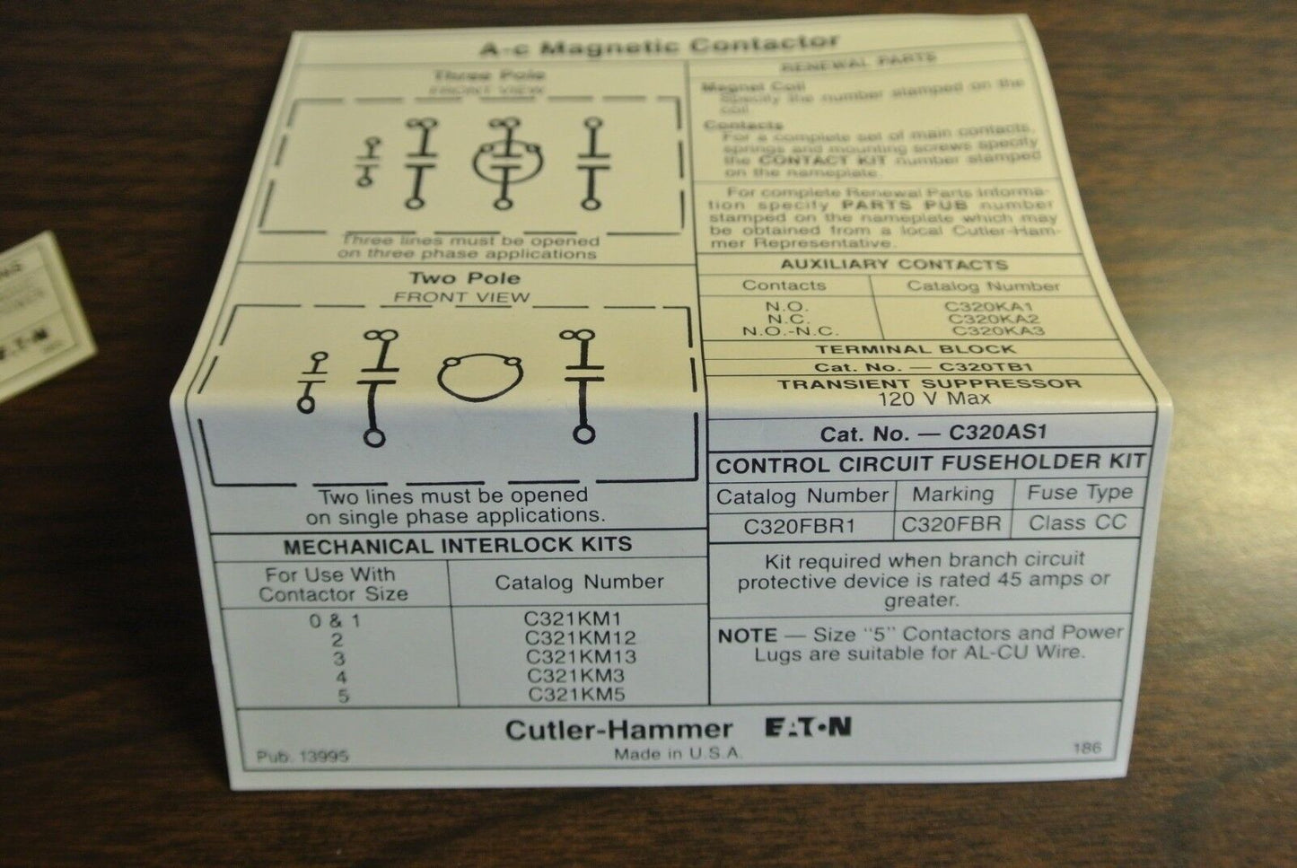 CUTLER-HAMMER C10CN2A MAGNETIC CONTACTOR 120V COIL SIZE 1 - 2P NEW SURPLUS