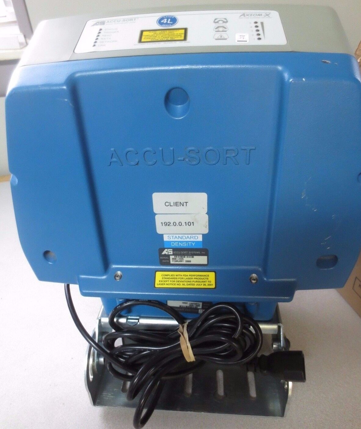 ACCU-SORT AXIOM-X LASER 4L BARCODE SCANNER W/ PS-4024 DC POWER SUPPLY- FOR PARTS
